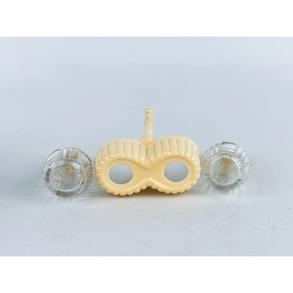 Vintage White/Cream LAPIN Glass Salt & Pepper w/ Plastic Basket Holder Retro MCM